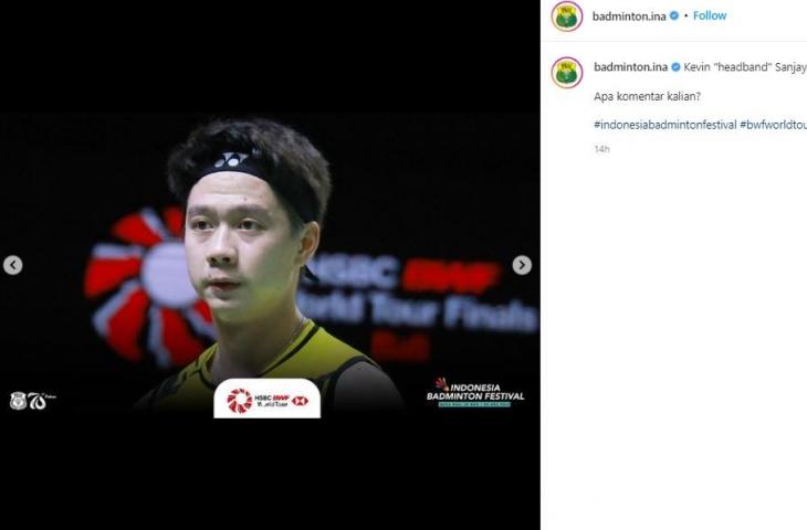 Penampilan Kevin Sanjaya mengenakan headband saat kalahkan wakil Taiwan Lee Yang/Wang Chi-lin din BWF World Tour Finals 2021. (Instagram/badminton.ina)