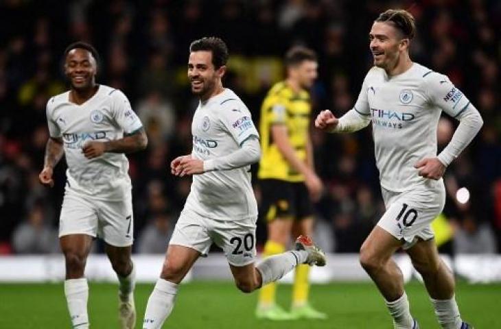 Bernardo Silva sukses mencetak brace saat Manchester City hajar Watford 3-1 dalam lanjutan Liga Inggris. (BEN STANSALL / AFP)