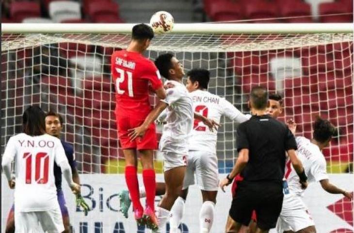 Safuwan Baharudin saat menjebol gawang Myanmar di Piala AFF 2020. (Instagram/@fasingapore)