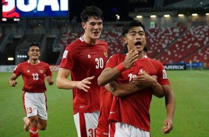 Selebrasi Pratama Arhan usai mencetak gol ke gawang Malaysia di Piala AFF 2020. (Dok. PSSI)