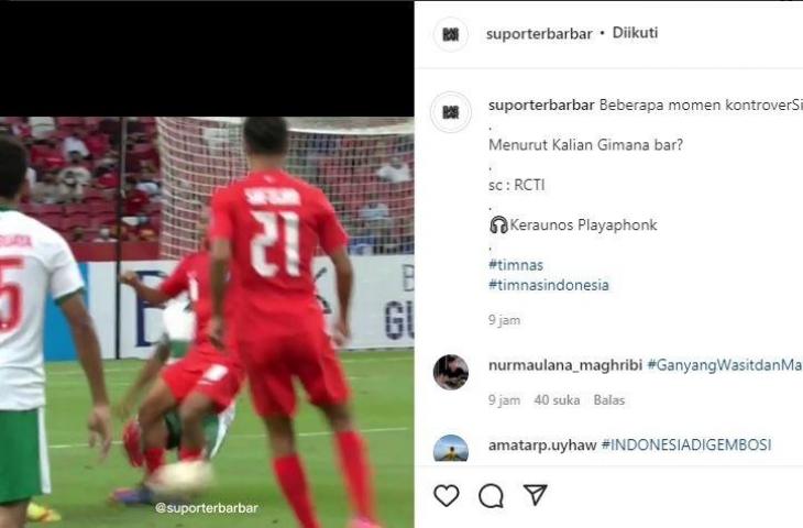 Keputusan kontroversial wasit di laga semifinal Indonesia vs Singapura. (Instagram/@suporterbarbar)