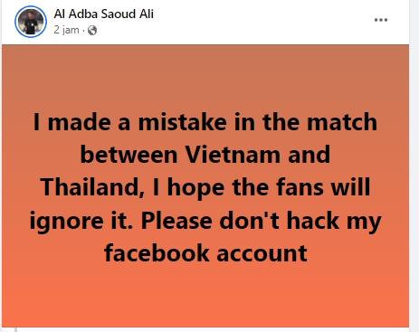 Wasit Al Adba Saoud Ali minta netizen jangan retas akun medsosnya. (Facebook/Al Adba Saoud Ali)