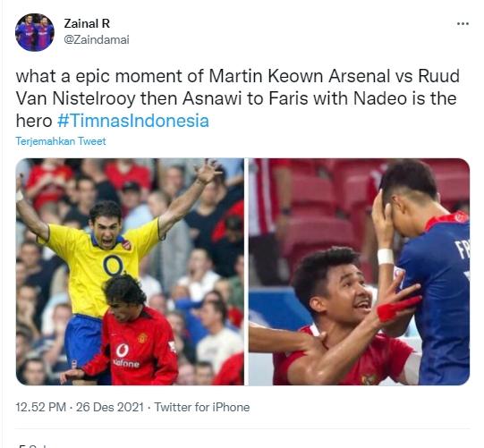 Aksi Asnawi Mangkualam disamakan dengan legenda Arsenal, Martin Keown. (Twitter/@Zaindamai)