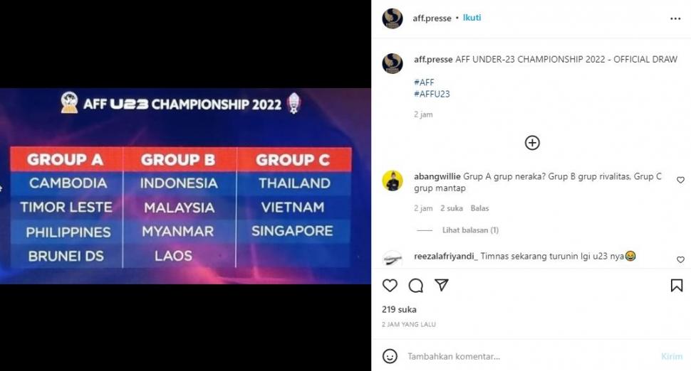 Hasil drawing Piala AFF U-23 2022. (Instagram/@affpress)