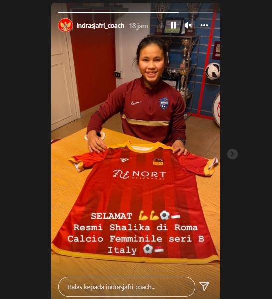 Postingan Indra Sjafri soal Shalika Aurelia gabung klub serie B Italia. (Instagram/@indrasjafri_coach)