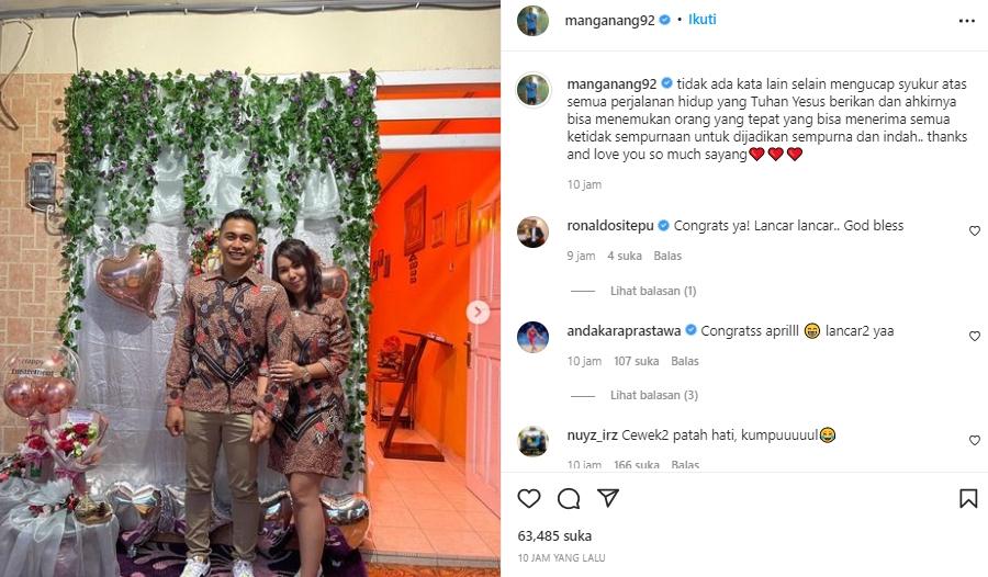 Aprilio Manganang resmi tunangan dengan Clara. (Instagram/@manganang92)