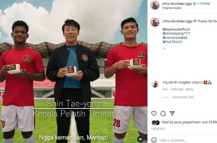 Alfeandra Dewangga membintangi iklan bersama Shin Tae-yong dan Ramai Rumakiek. (Instagram/@alfeandradewangga)