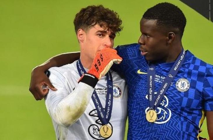 Kepa Arrizabalaga dan Kurt Zouma. (Paul Ellis/AFP)