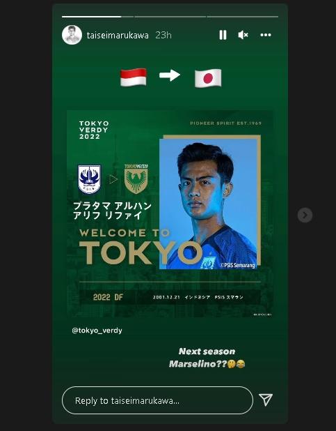 Postingan Taisei Marukawa soal Pratama Arhan. (Instagram/@taiseimarukawa)