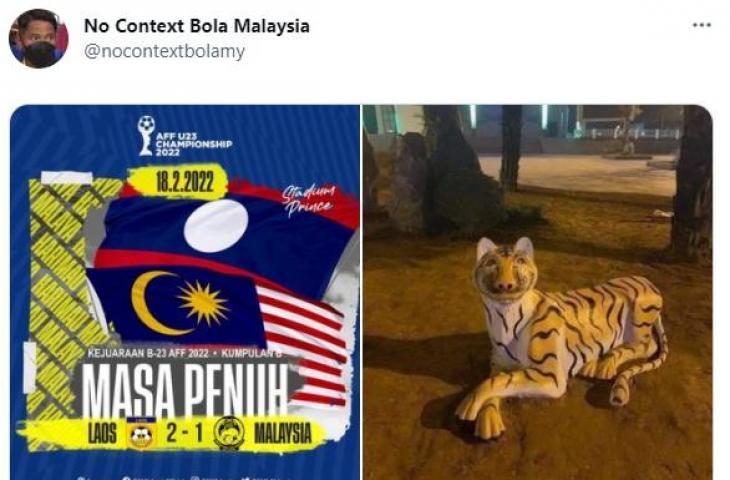 Meme-meme usai Malaysia kalah 1-2 dari Laos di Piala AFF U-23 2022. (Twitter/@nocontectbolamy)