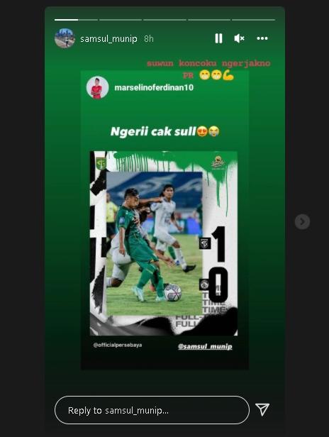 Jadi penentu kemenangan Persebaya atas Arema FC, Samsul Arif dipuji Marselino Ferdinan. (Instagram)