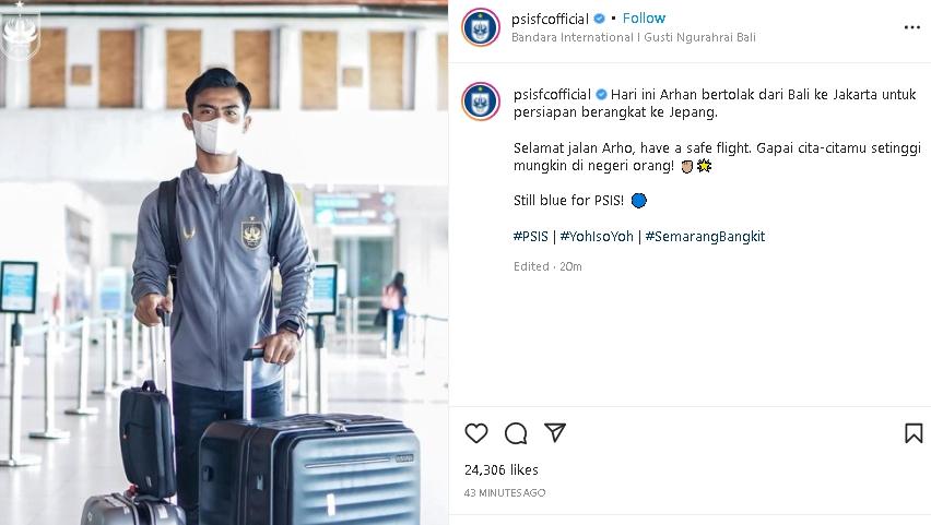 Pratama Arhan siap berangkat ke Jepang. (Instagram/@psis_semarang)