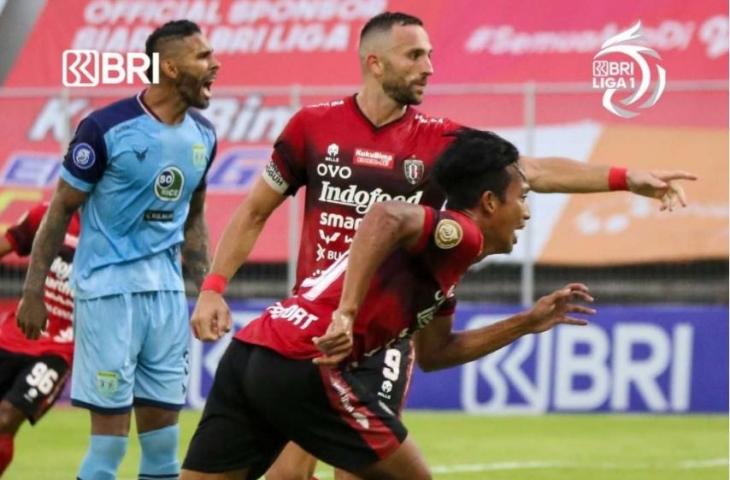 Pemain Bali United, M. Rahmat, selebrasi usai mencetak gol ke gawang Persela Lamongan. (Dok. LIB)