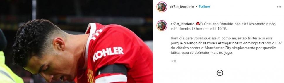 Unggahan fans Ronaldo yang menyebut bahwa tidak cedera. (Instagram)