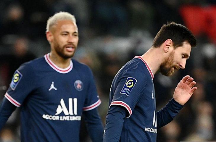 Dua pemain Paris Saint-Germain (PSG) Lionel Messi dan Neymar. (ANTARA/AFP/FRANCK FIFE)