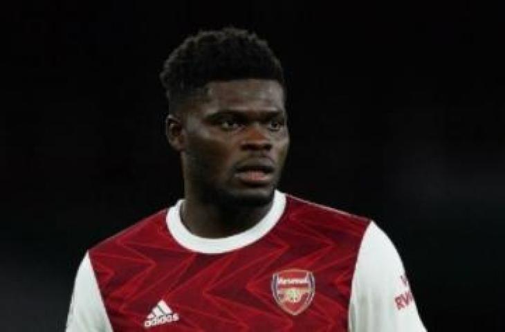 Gelandang Arsenal Thomas Partey bereaksi di laga menghadapi Leicester City dalam lanjutan Liga Inggris di Emirates Stadium, London, 25 Oktober 2020. [Will Oliver / POOL / AFP]