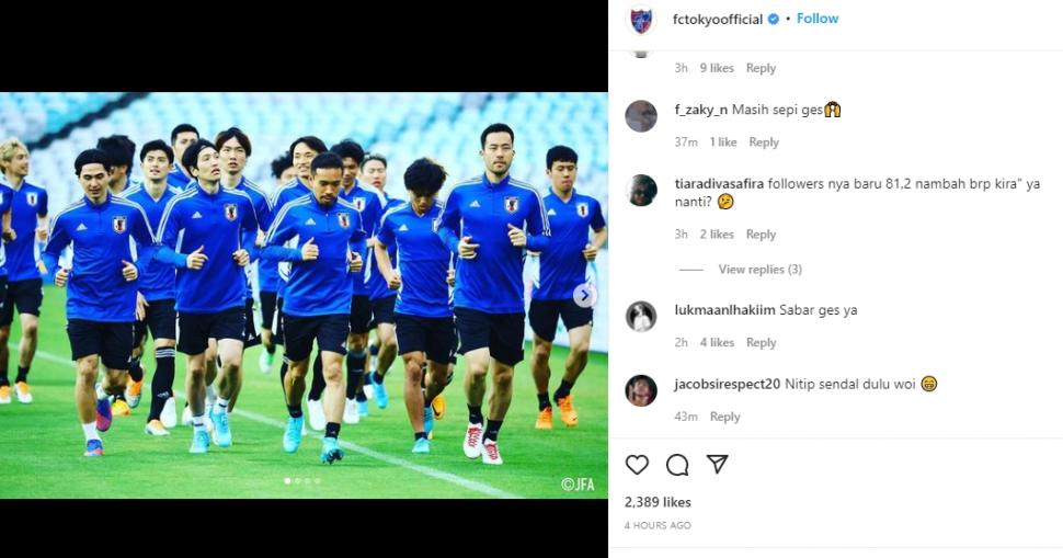 Postingan FC Tokyo langsung diserbu komentar netizen. (Instagram/fctokyoofficial)