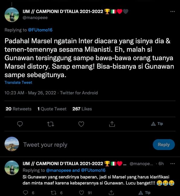 Netizen semprot balik Gunawan Dwi Cahyo yang kritik Marshel Widianto. (Twitter/@manopeee)