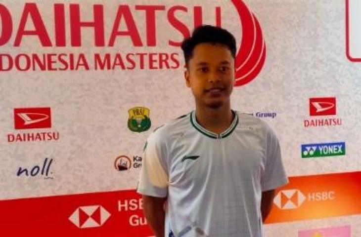 Anthony Sinisuka Ginting saat konferensi pers usai mengalahkan wakil Thailand Kunvalut Vitidsarn dalam ajang Indonesia Open 2022 (Suara.com/Adie Prasetyo Nugraha).