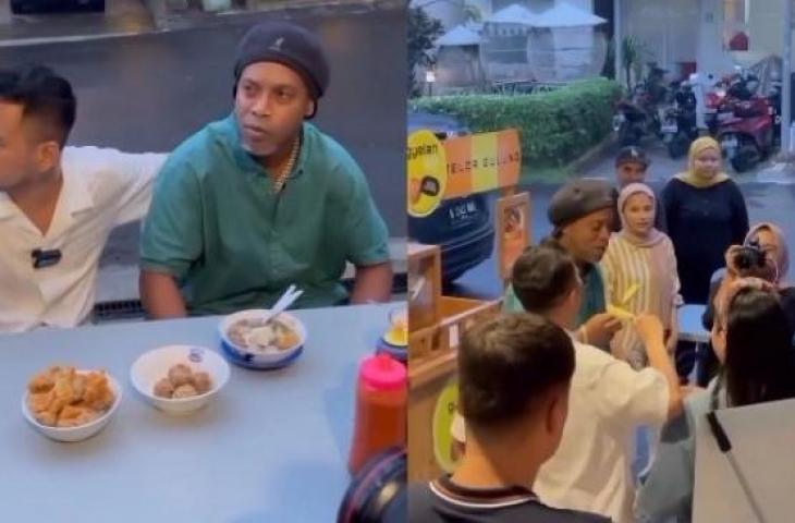 Raffi Ahmad ajak Ronaldinho makan bakso dan telur gulung.