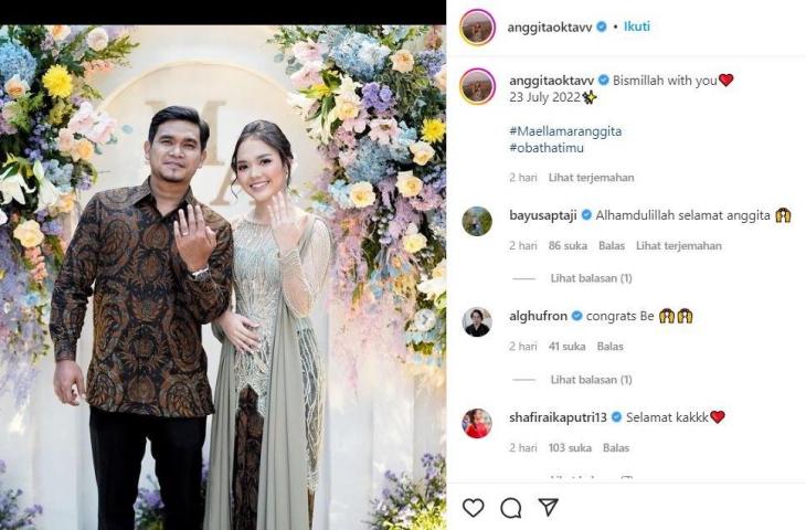 Anggita Oktaviani resmi tunangan dengan Maell Lee. (Instagram/@anggitaoktavv)