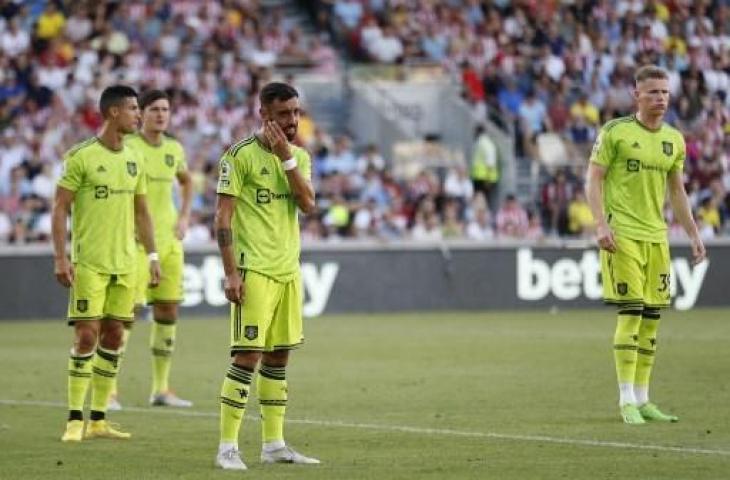 Wajah lesu pemain Manchester United usai dihajar Brentford 0-4 di pekan kedua Liga Inggris 2022/2023. (AFP)