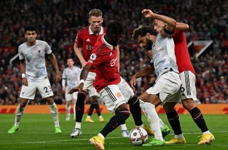 Potret pertandingan saat Manchester United kalahkan Liverpool 2-1 pada pekan ketiga Liga Inggris 2022/2023. (AFP)