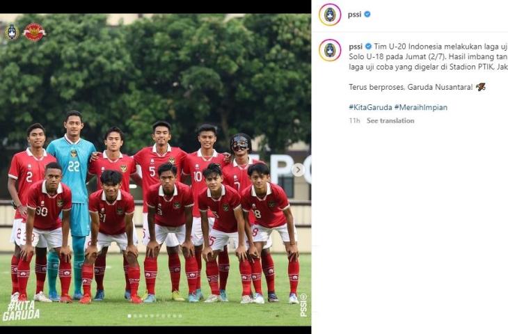 Timnas Indonesia U-19 hadapi Persis Solo U-20 dalam laga uji coba. (Instagram/PSSI)