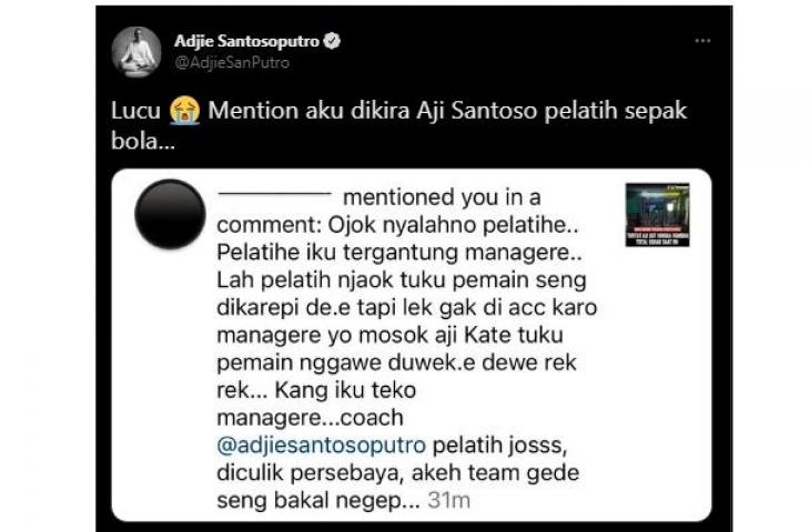 Sama-sama punya nama Aji Santoso, pria ini jadi korban salah alamat netizen (Twitter/AdjieSanPutro)