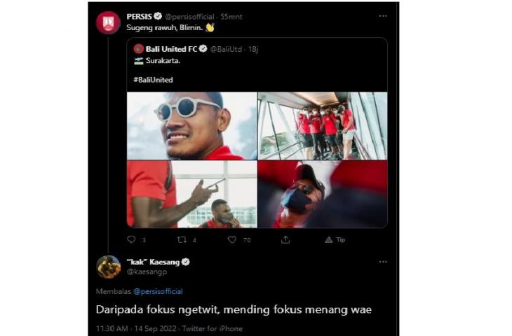 Kaesang Pangarep menyindir admin medsos Persis Solo jelang melawan Bali United (Twitter/persisofficial)