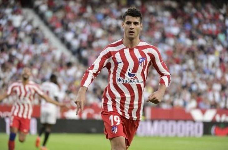 Selebrasi Alvaro Morata usai cetak gol saat Atletico Madrid kalahkan Sevilla 2-0. (AFP)