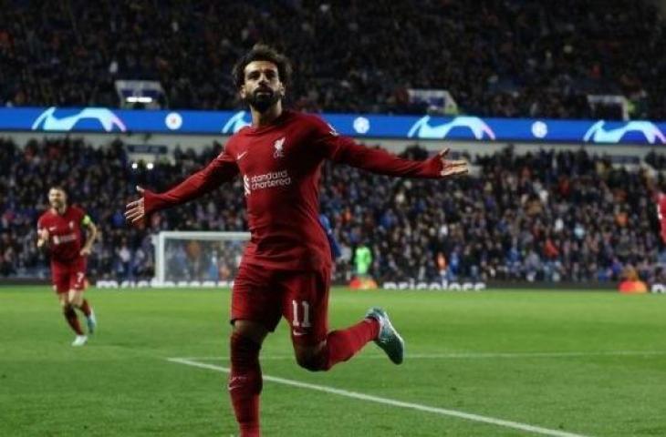 Pemain Liverpool Mohamed Salah melakukan selebrasi. (ANTARA/Reuters/LEE SMITH)