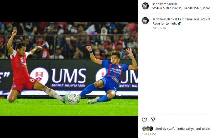 Postingan Saddil Ramdani jelang duel JDT vs Sabah FC di Liga Super Malaysia 2022. (Instagram/@saddilramdani)