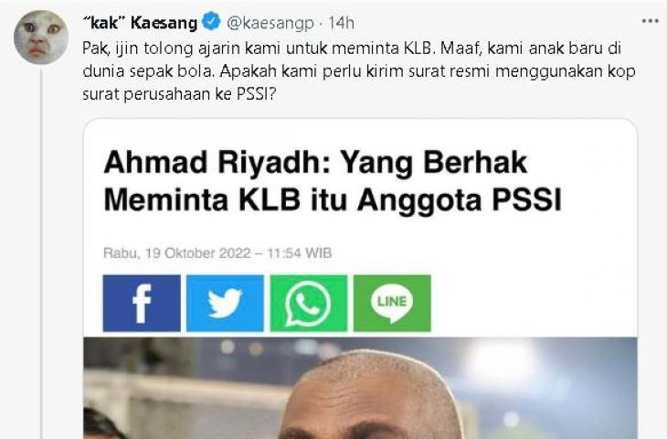 Kaesang Pangarep sindiri PSSI. (Twitter/@kaesangp)