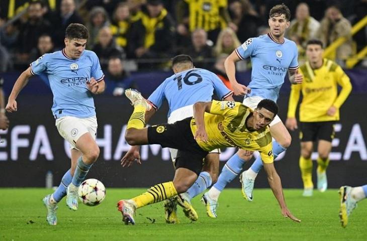 Borussia Dortmund s Manchester City di Champions League 2022/2023. (AFP/Sascha Schuermann)