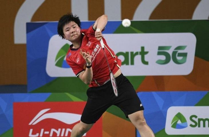 Pebulu tangkis tunggal putri China He Bing Jiao. (AFP/Ted Aljibe)