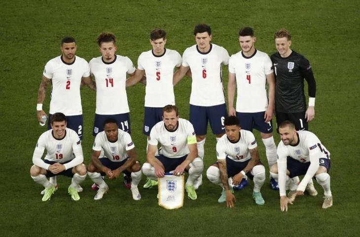 Starting XI Timnas Inggris pada laga perempat final EURO 2020 di Stadion Olimpiade Roma pada 3 Juli 2021. (ALESSANDRO GAROFALO/AFP)