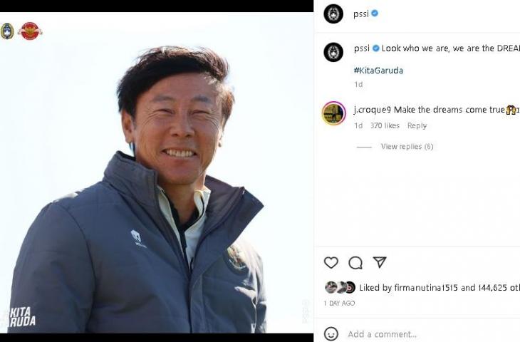 Striker keturunan Jim Croque komentari foto Shin Tae-yong. (Instagram/@pssi)