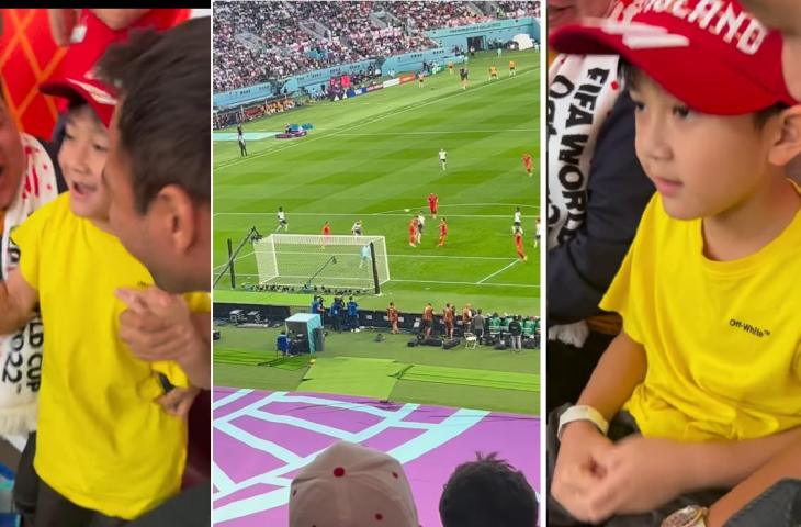 Ekpresi Rafathar usai Jude Bellingham mencetak gol ke gawang Iran (Instagram/raffinagita1717)