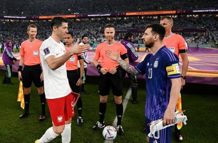 Potret Lionel Messi dan Robert Lewandowski jelang laga Argentina vs Polandia di Piala Dunia 2022. (Twitter)