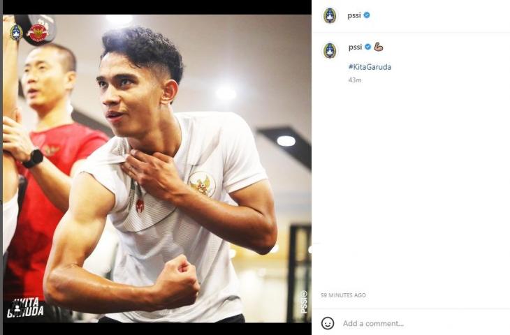 Wonderkid timnas Indonesia, Marselino Ferdinan pamer otot kekar. (Instagram/PSSI)