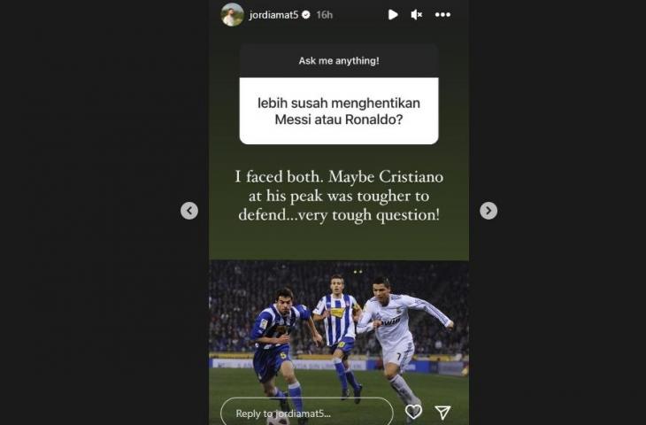 jordi Amat mengakui Cristiano Ronaldo lebih sulit dikawal dibandingkan dengan Lionel Messi (Instagram/jordiamat5)