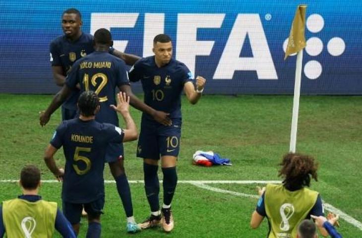 Kylian Mbappe selebrasi saat cetak gol untuk Prancis. (Odd ANDERSEN / AFP)