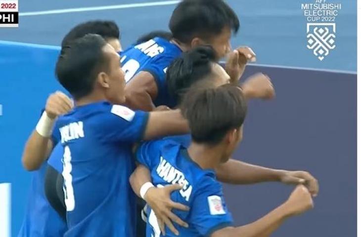 Momen selebrasi pemain kamboja usai menetak gol ke gawang FIlipina (Instagram/affmitsubishielectriccup)