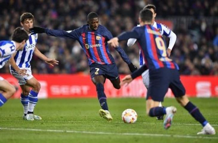 Ousmane Dembele cetak gol tunggal kemenangan Barcelona lawan Real Sociedad untuk lolos ke semifinal Copa del Rey. (AFP)