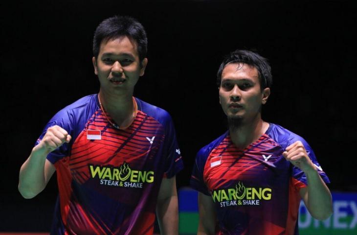 Ganda putra Indonesia Hendra Setiawan/Mohammad Ahsan lolos ke final All England 2023. (dok.pbsi)