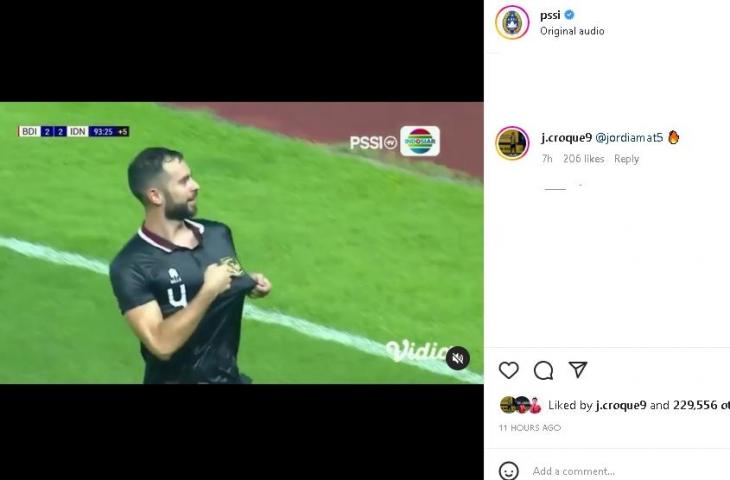 Pemain keturunan Jim Croque terpukau Jordi Amart cetak gol debut di Timnas Indonesia. (Instagram)