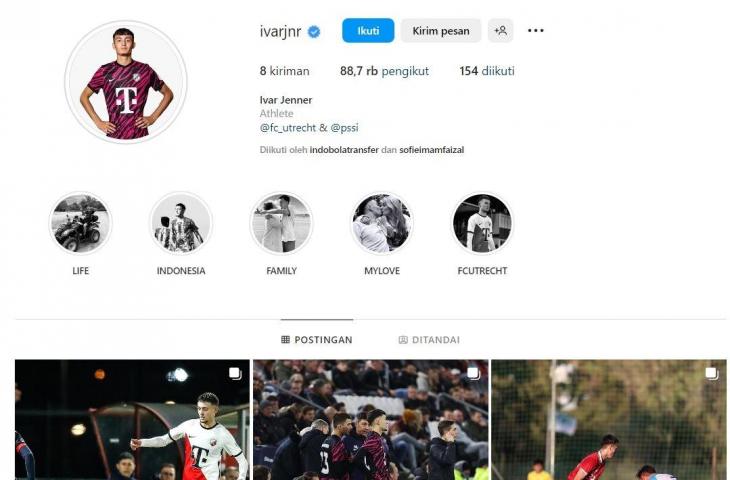 Ivar Jenner cantumkan lagi PSSI di bio Instagram pribadinya. (Instagram/@PSSI)