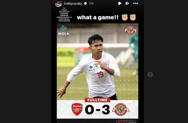 Hokky Caraka menanggapi kemenangan telak Garuda Select atas Arsenal (Instagram/hokkycaraka_)