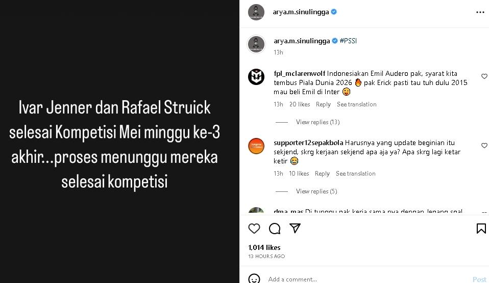 Exco PSSI bahas kelanjutan proses naturalisasi Ivar Jenner dan Rafael Struick. (Instagram)